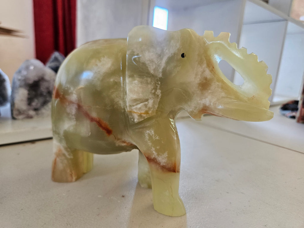 Meduim Banded Green Calcite Carved Elephant