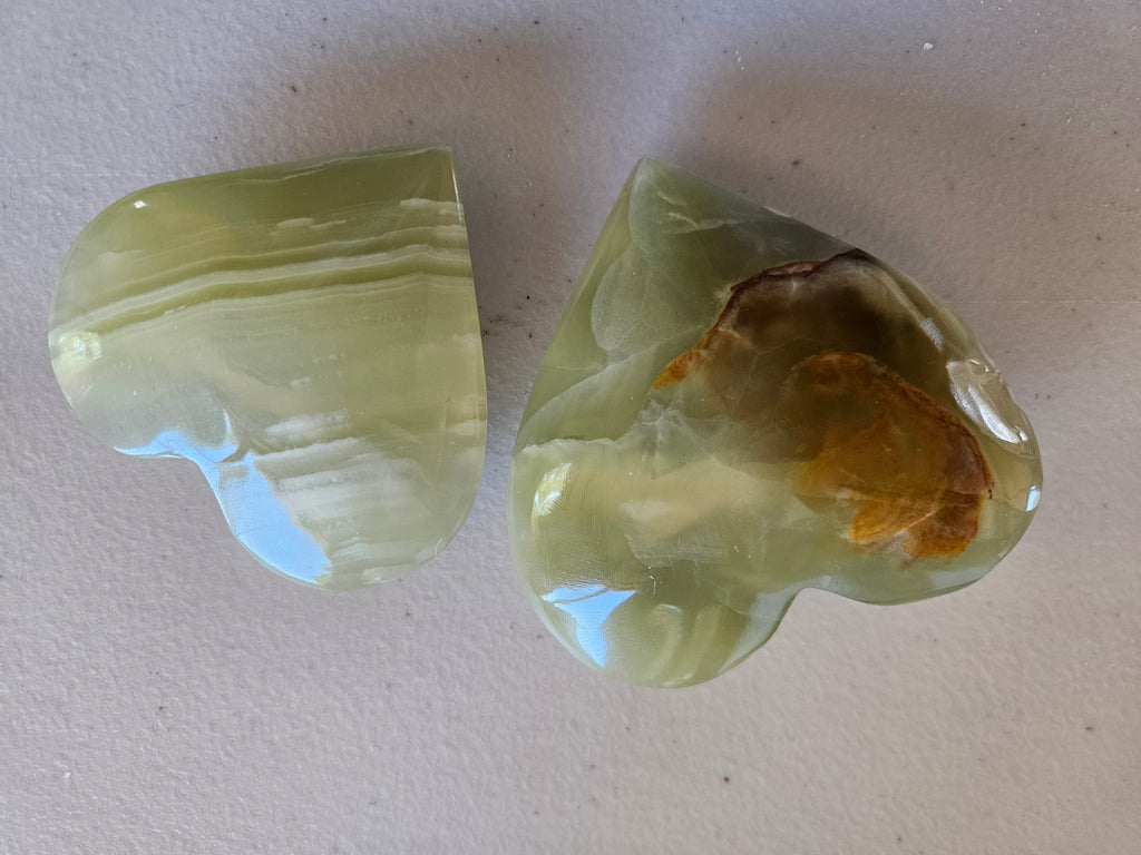 Meduim Banded Green Calcite Carved Hearts