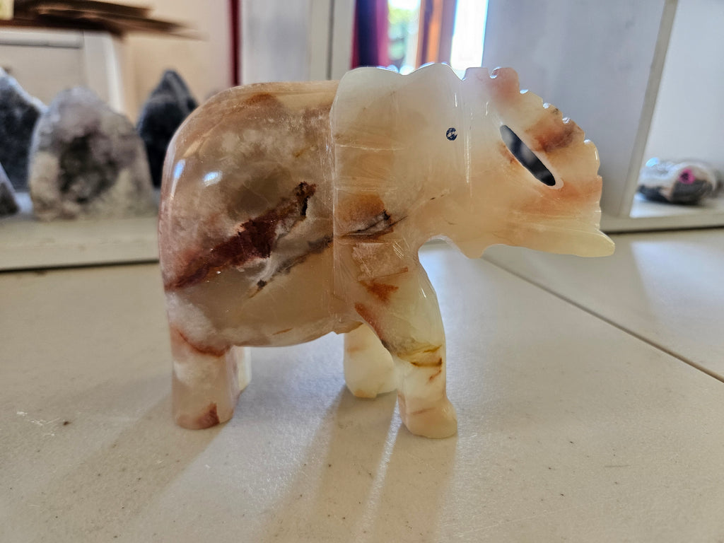 Small Banded Green Calcite Carved Elephant