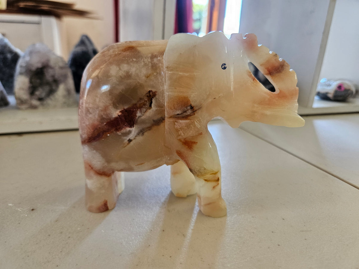 Small Banded Green Calcite Carved Elephant