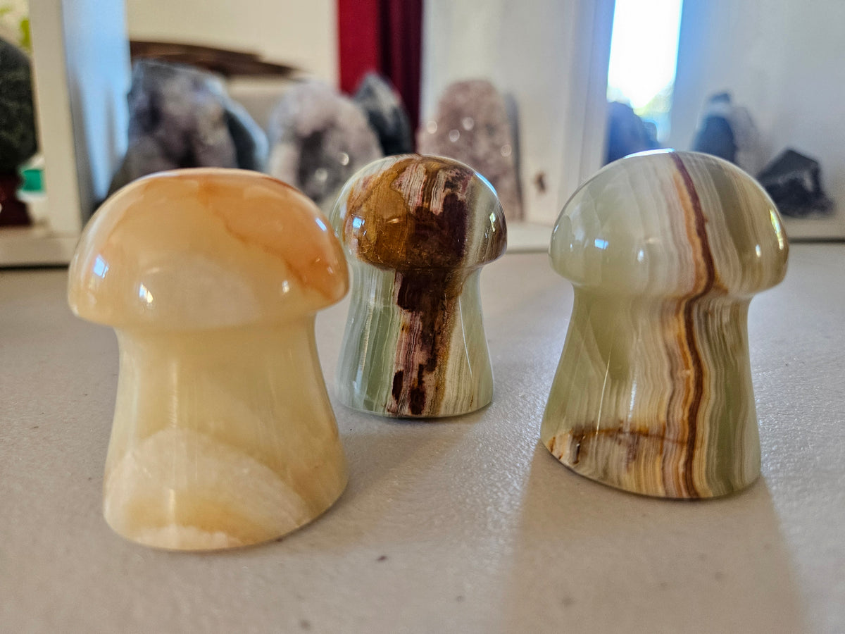 Small Banded Calcite Carved Mushroom