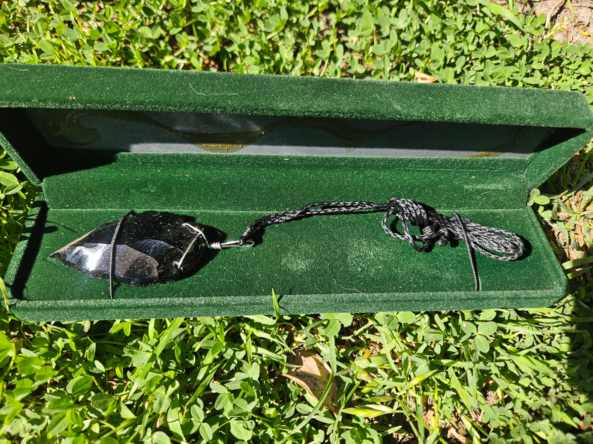 Hand-Knapped Black Obsidian Arrowhead Pendant (Wire Wrapped)