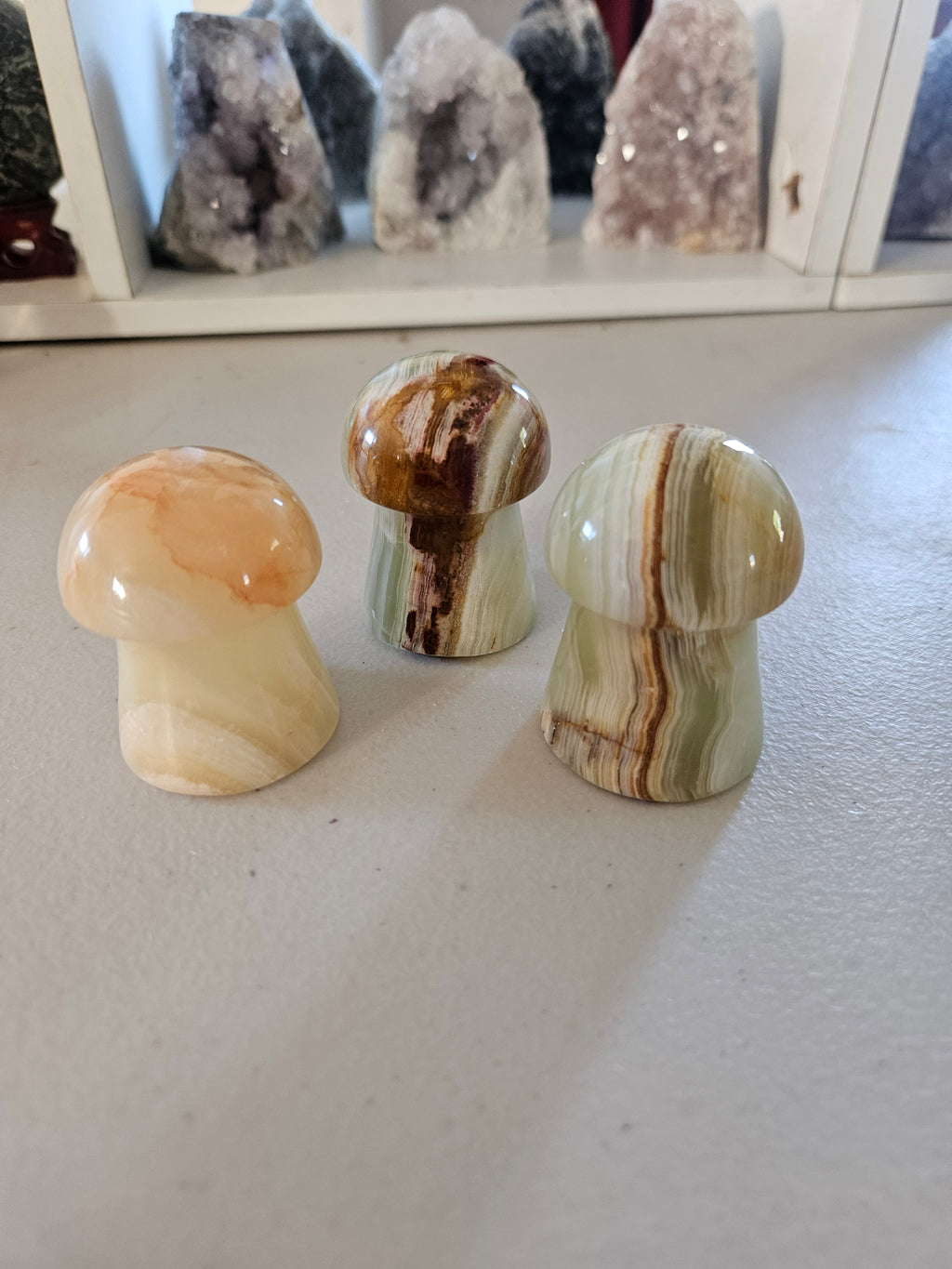 Small Banded Calcite Carved Mushroom