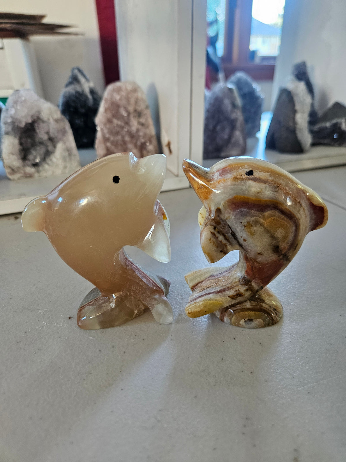 Meduim Banded Calcite Carved Dolphin