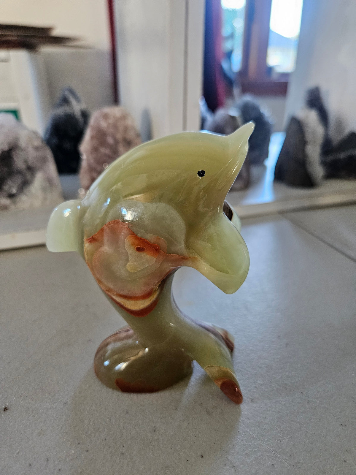 Large Banded Calcite Carved Dolphin