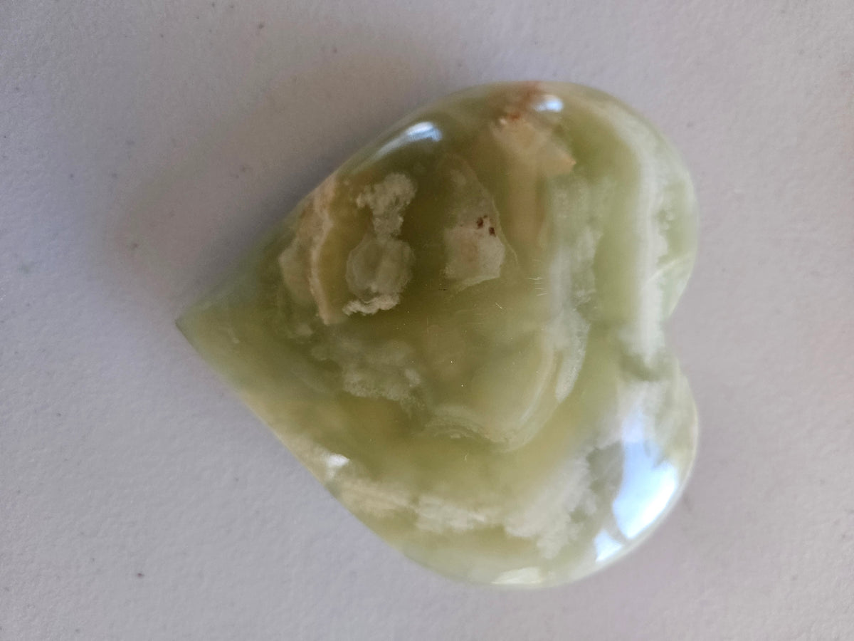 Large Banded Green Calcite Carved Hearts