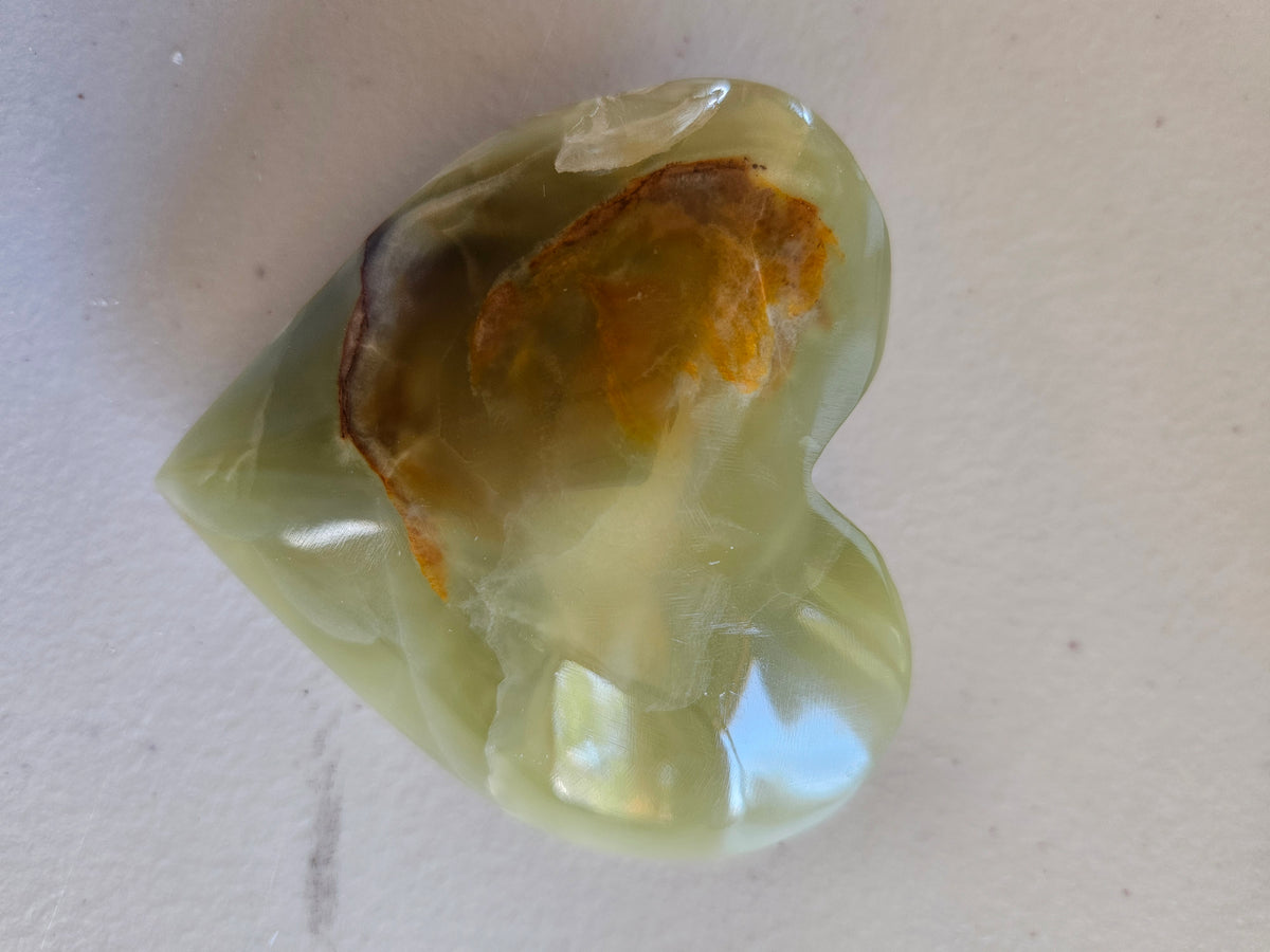 Meduim Banded Green Calcite Carved Hearts